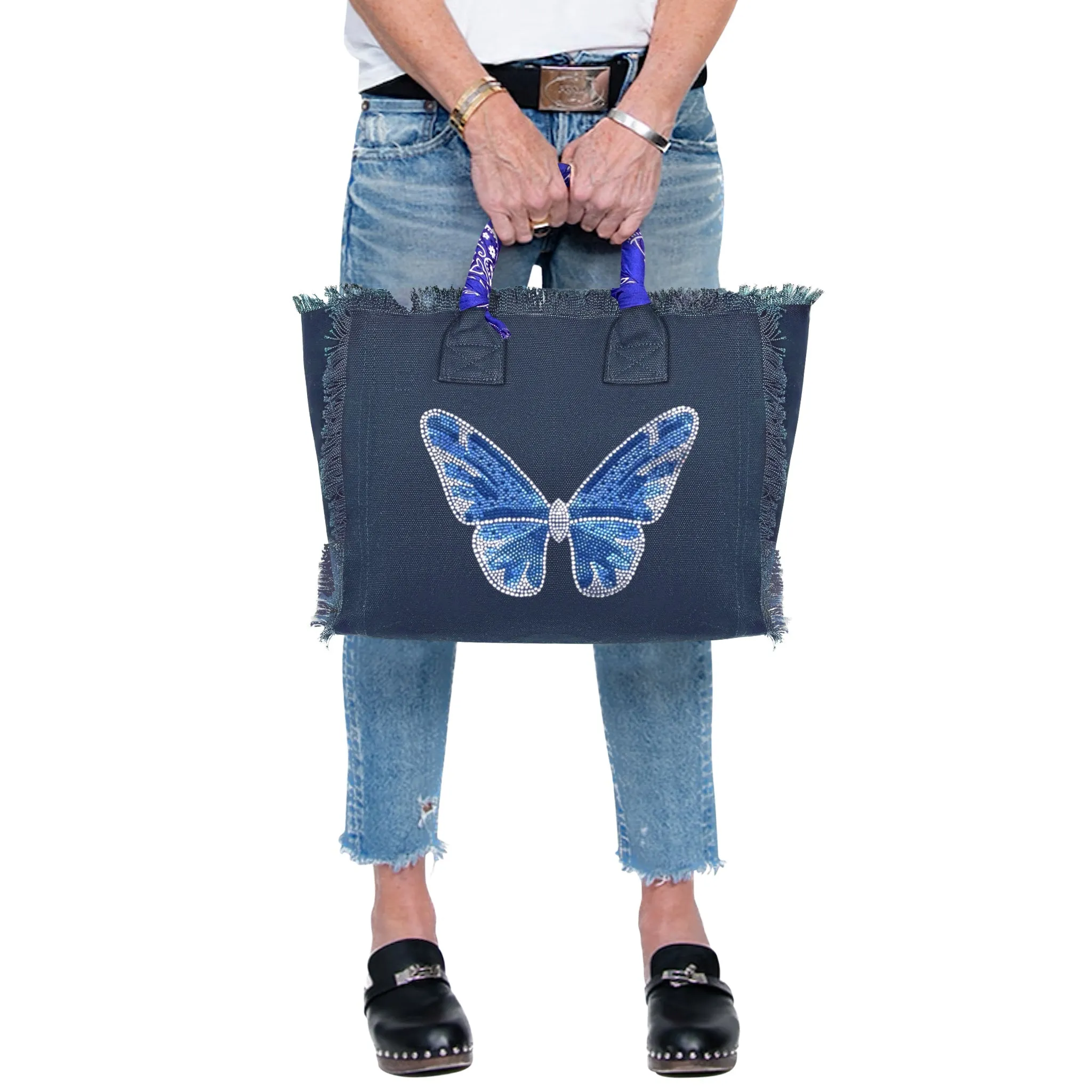 Blue Butterfly Fringe Canvas Bag