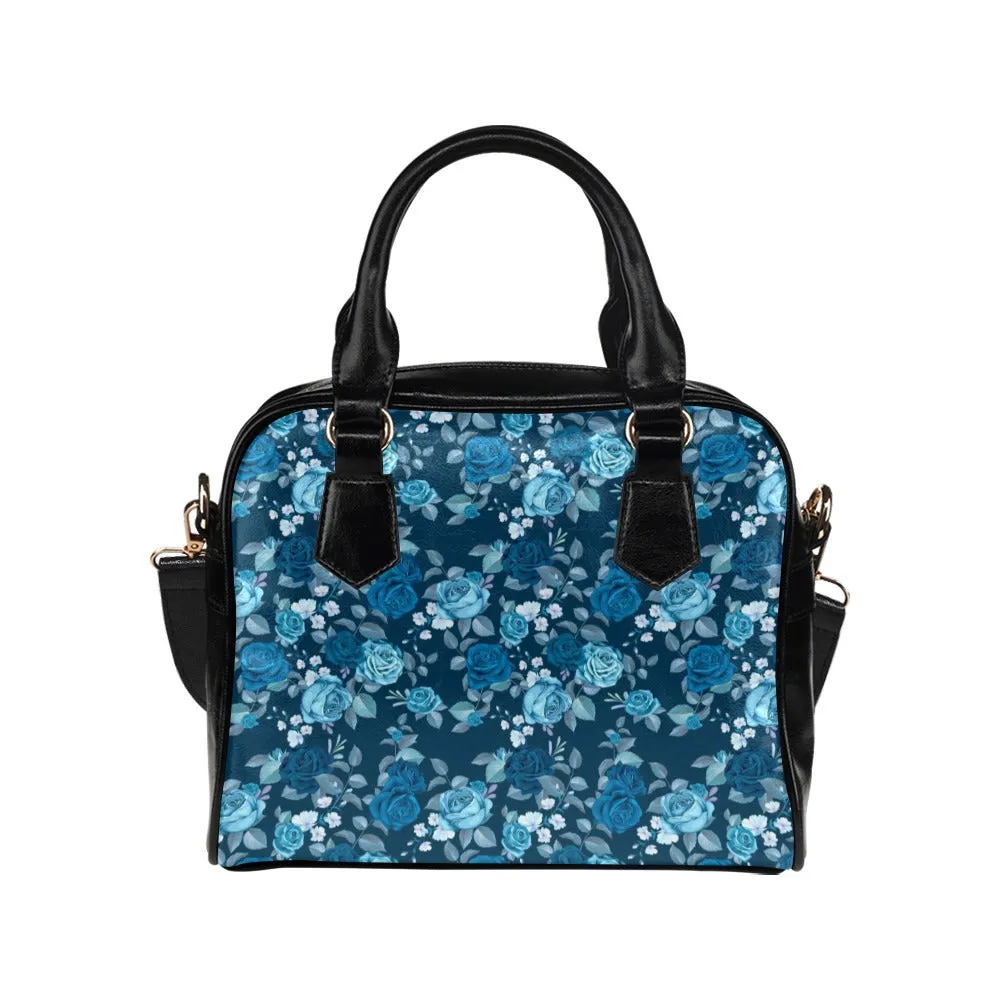 Blue Flowers Flowers Purse, Retro Vintage Floral Pattern Cute Small Shoulder Zip Bag Vegan Leather Women Designer Handbag Crossbody