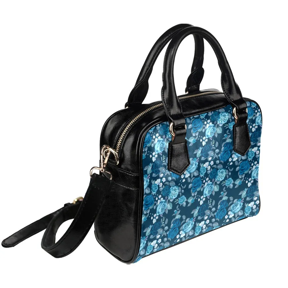 Blue Flowers Flowers Purse, Retro Vintage Floral Pattern Cute Small Shoulder Zip Bag Vegan Leather Women Designer Handbag Crossbody