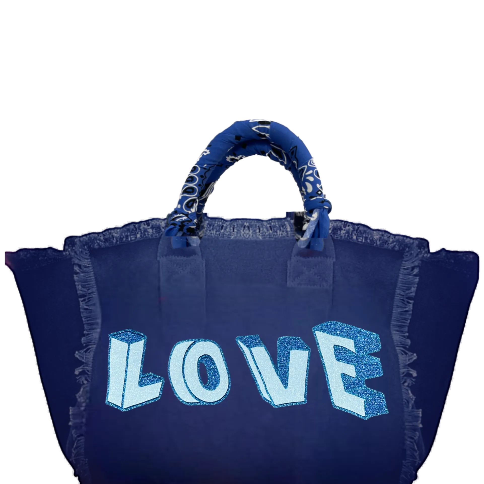 Blue Love Blocks Fringe Canvas Bag