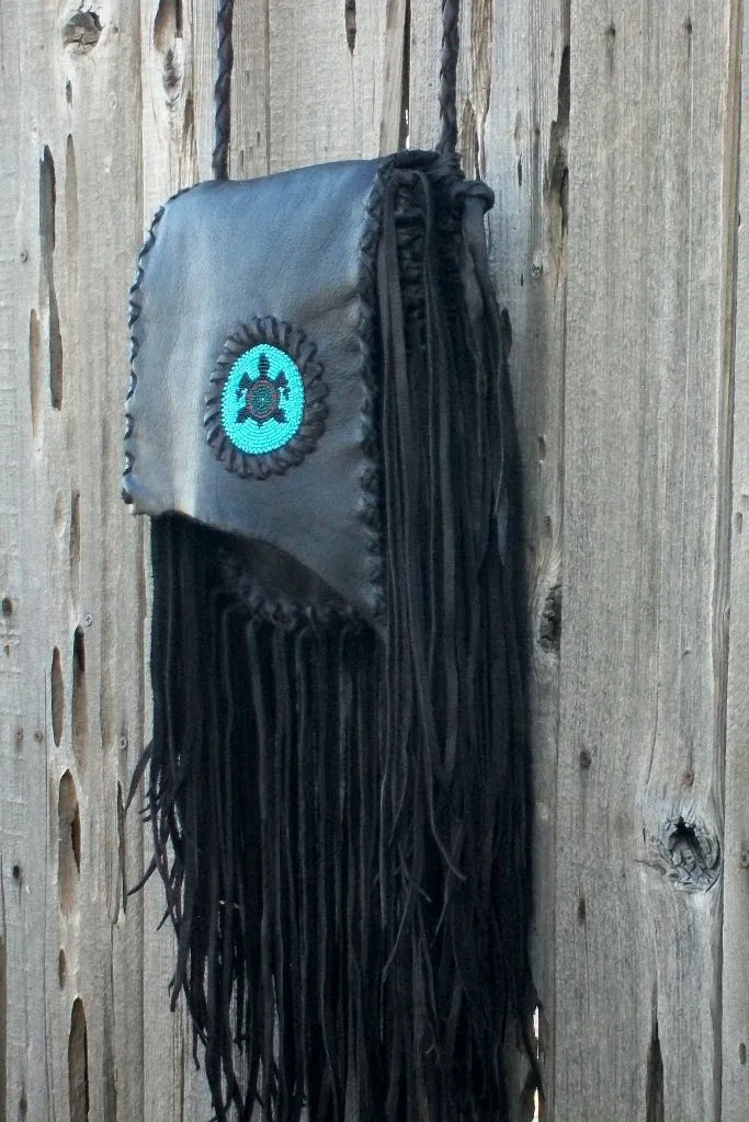 Boho beaded turtle bag with lots of fringe