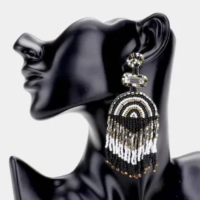 Boho Black Seed Beaded Fringe Earrings