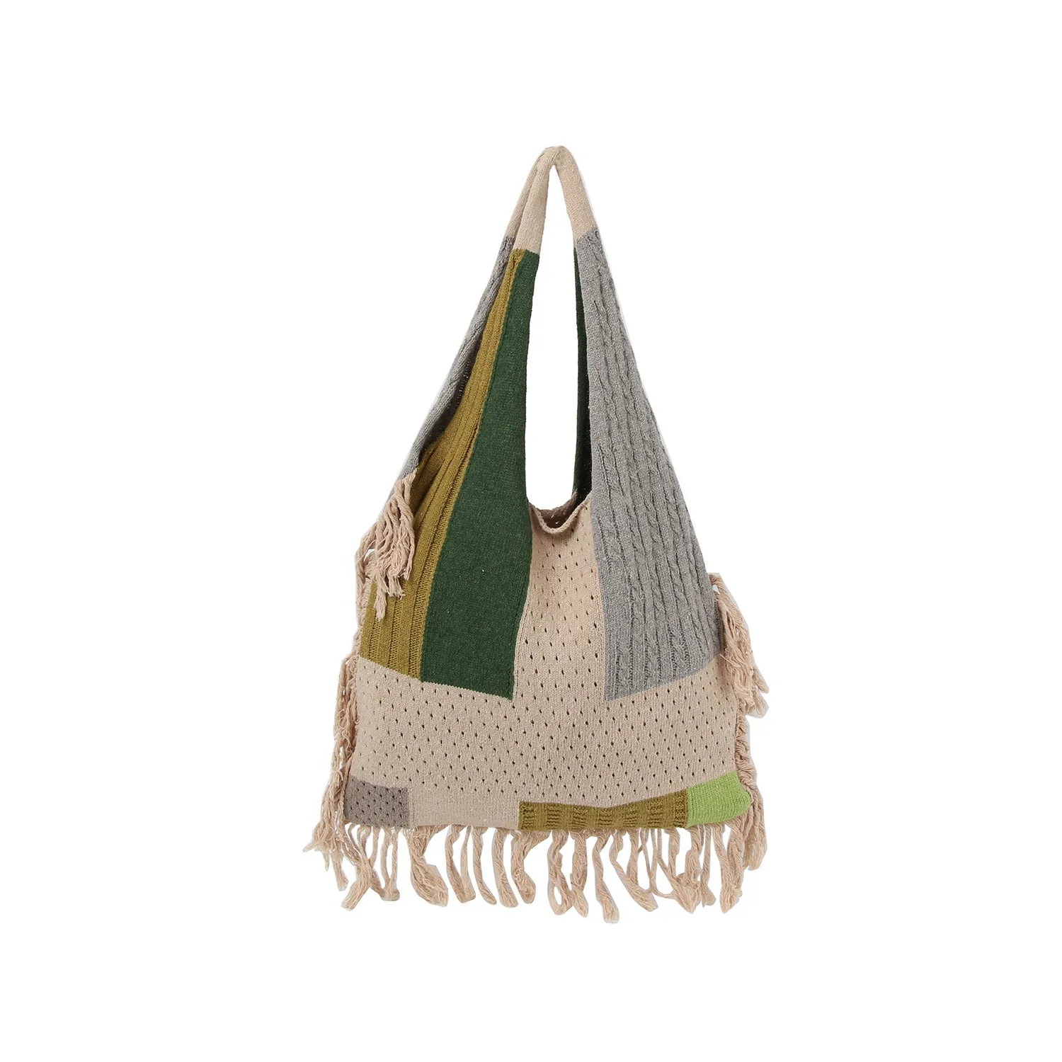 Boho Patchwork Knit Hobo Bag