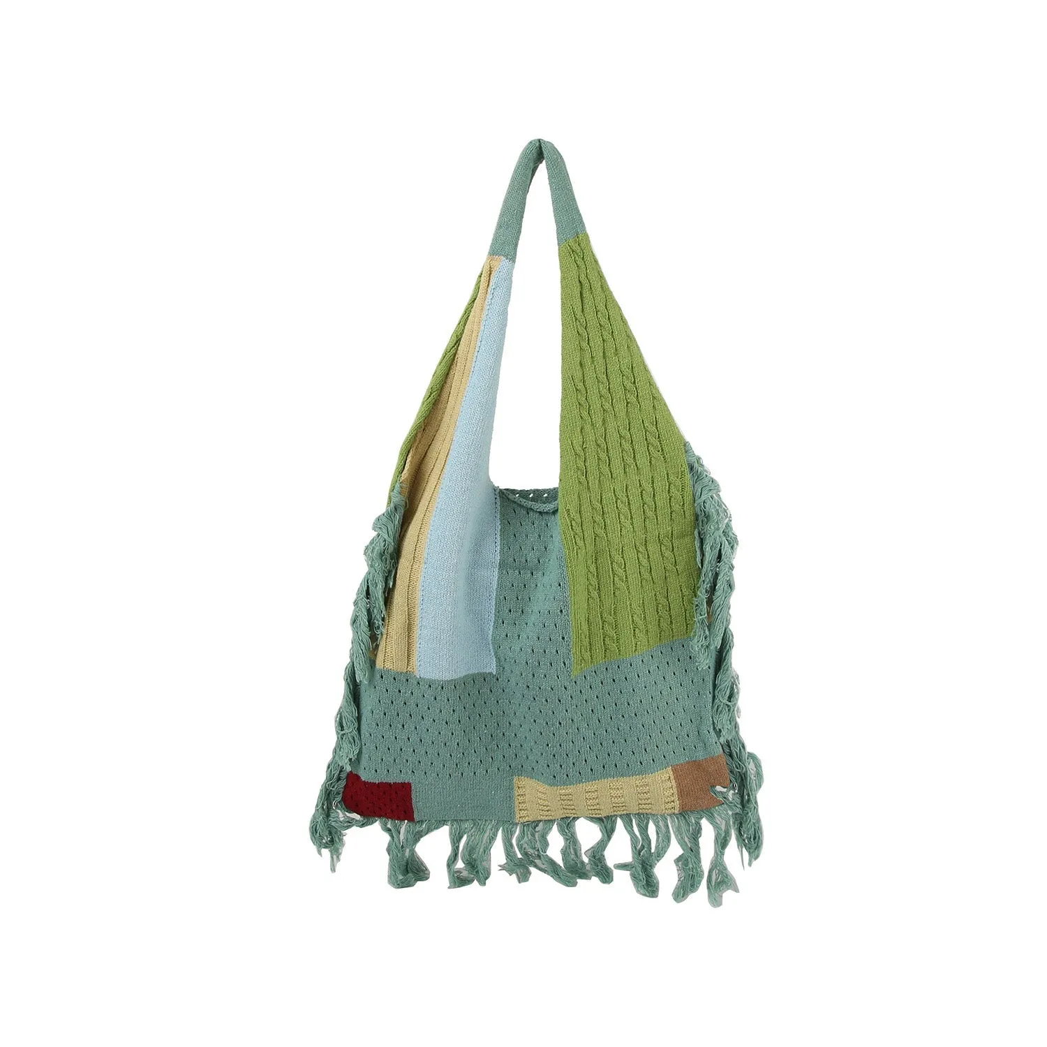 Boho Patchwork Knit Hobo Bag