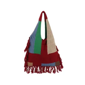 Boho Patchwork Knit Hobo Bag