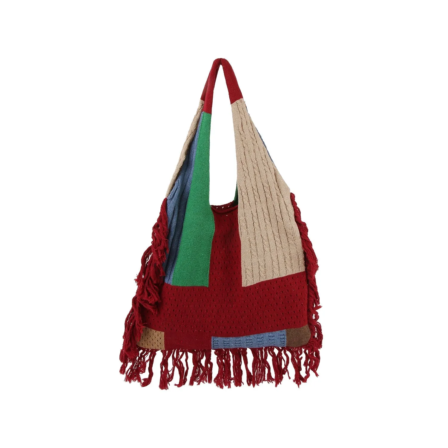 Boho Patchwork Knit Hobo Bag