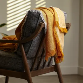 Boucle Jacquard Throw Blanket with Fringe - 55" x 70" Available in Yellow White and Maroon and Yellow