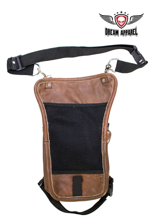 Brown Naked Cowhide Leather Multi-pocket Thigh Bags