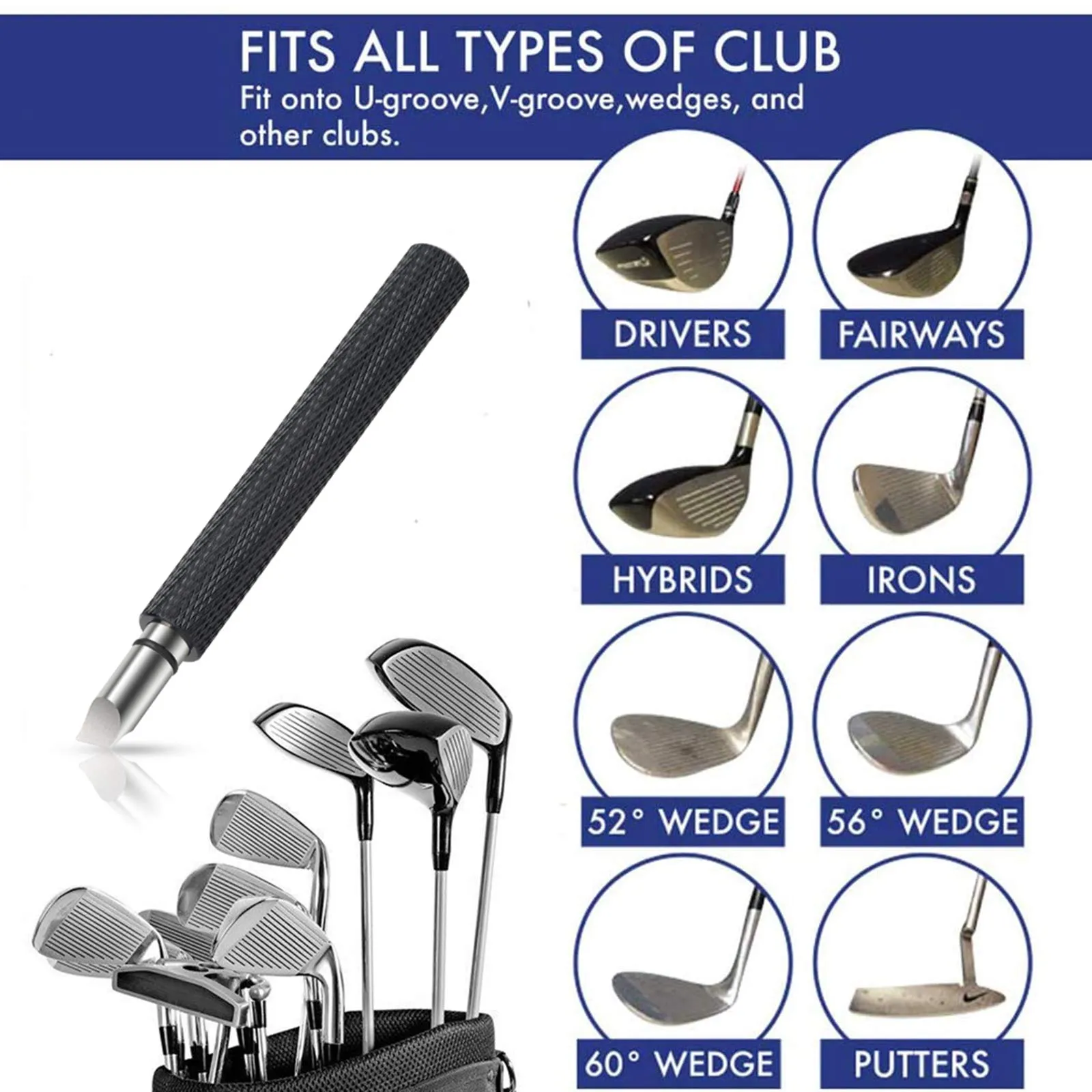 Bulex Golf Club Groove Sharpener, Re-Grooving Tool and Cleaner for Wedges & Irons - Generate Optimal Backspin - Suitable for U & V-Grooves