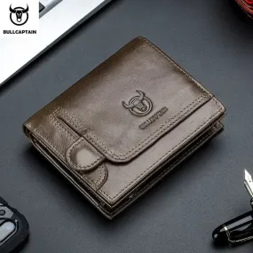 BULLCAPTAIN Leather Wallet Men's Zipper Wallet Man Purse