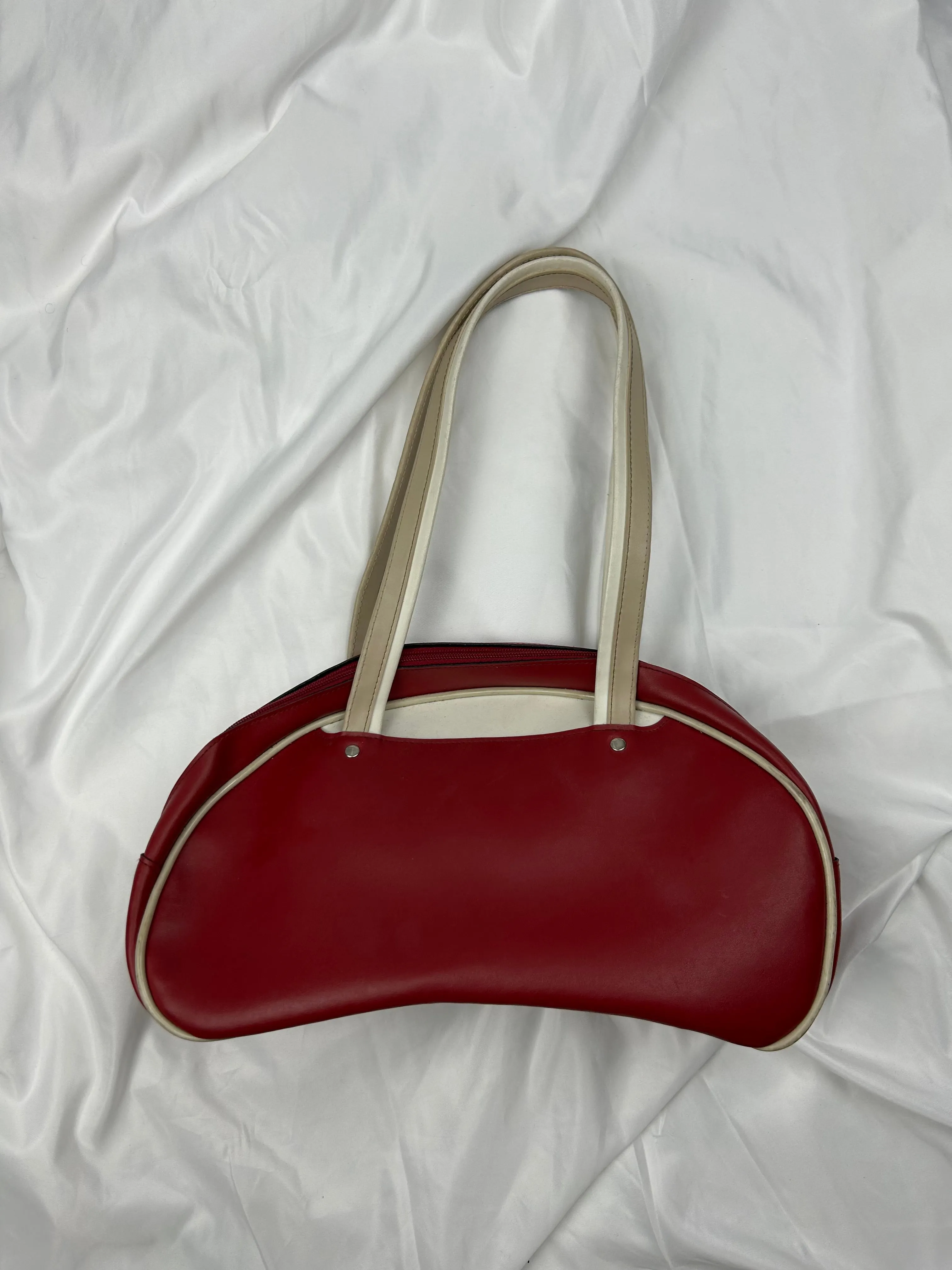 Burgundy & cream pvc leather  besace shoulder bag