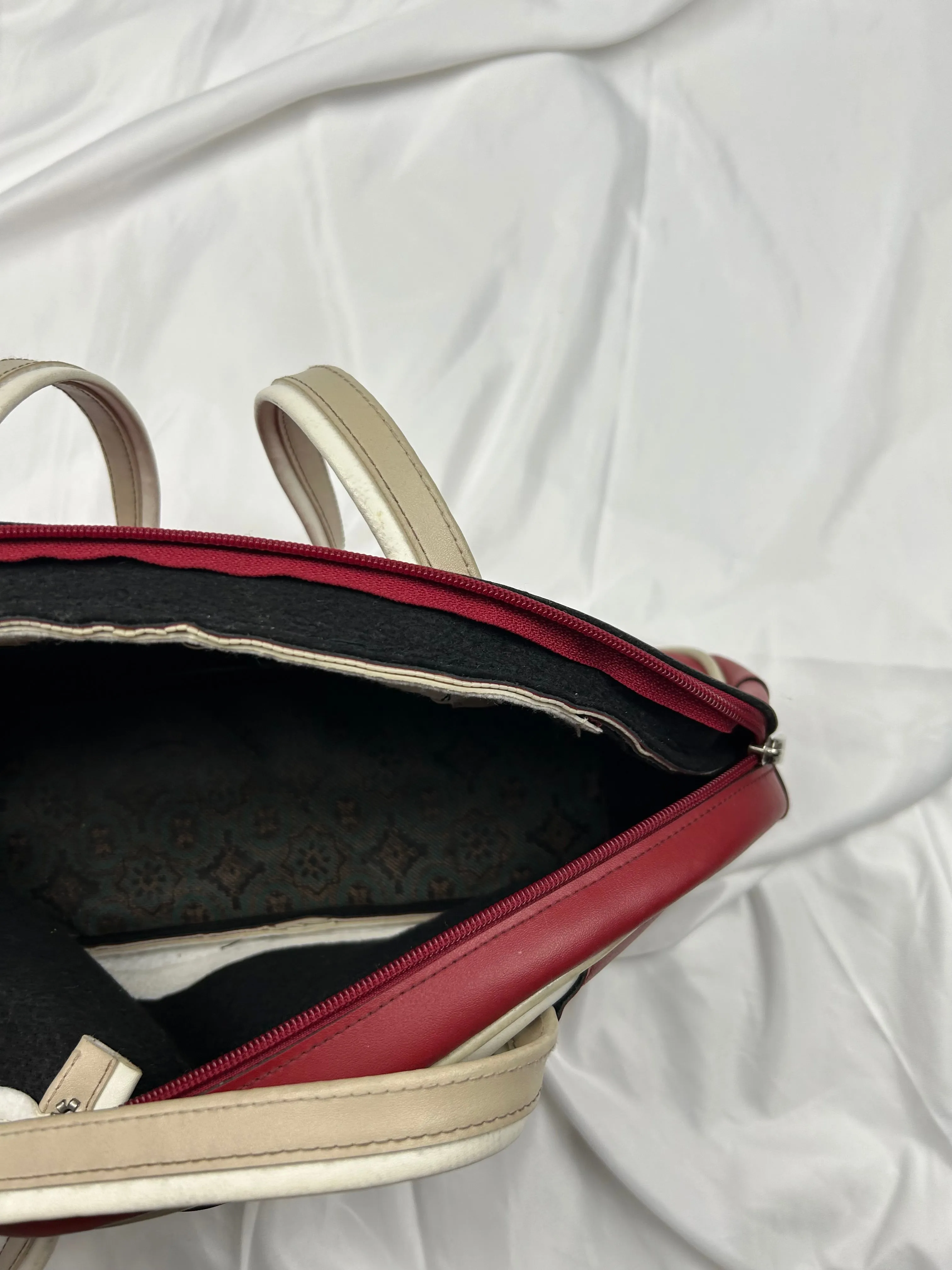 Burgundy & cream pvc leather  besace shoulder bag