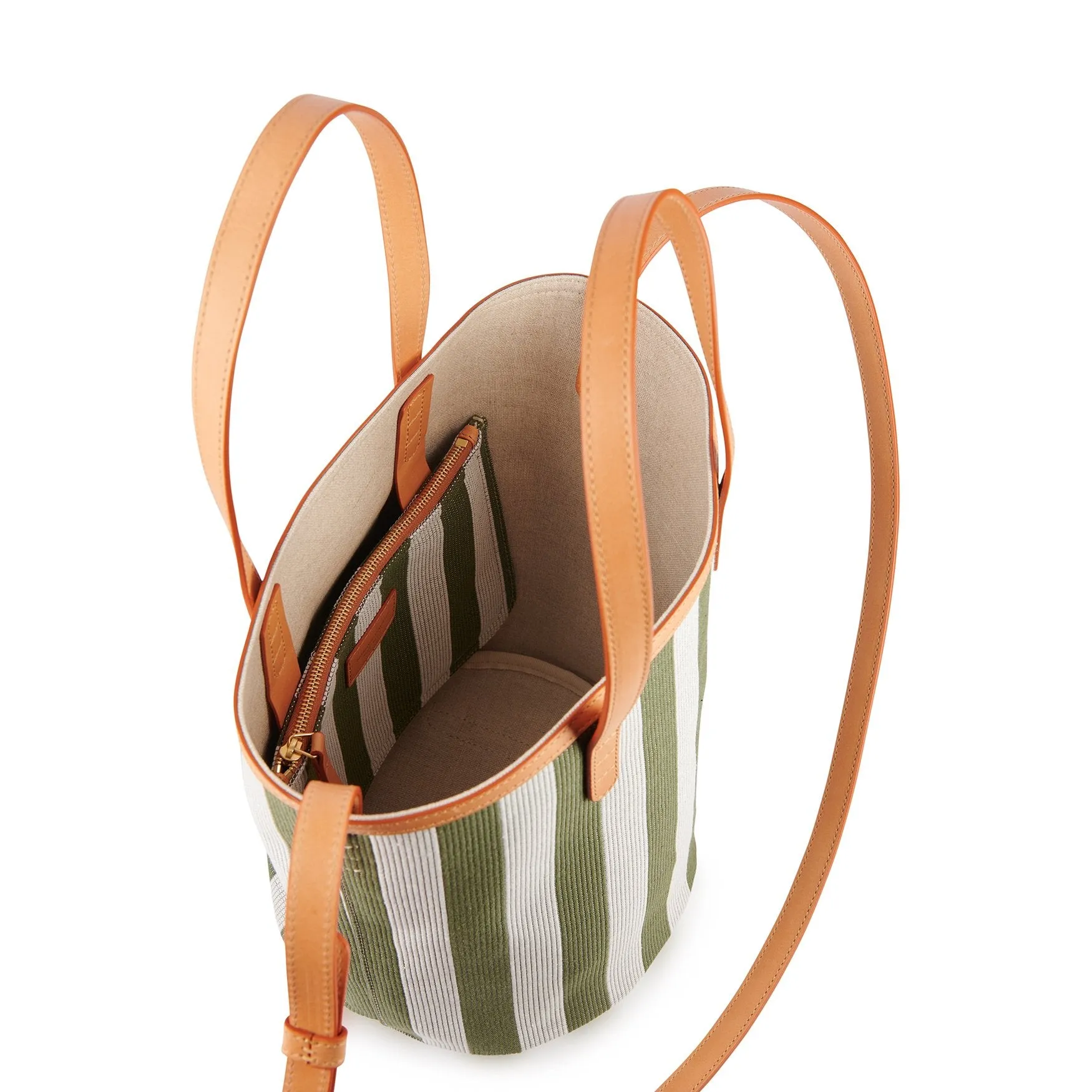 Canvas Mini Circle Bucket Bag - Olive/White