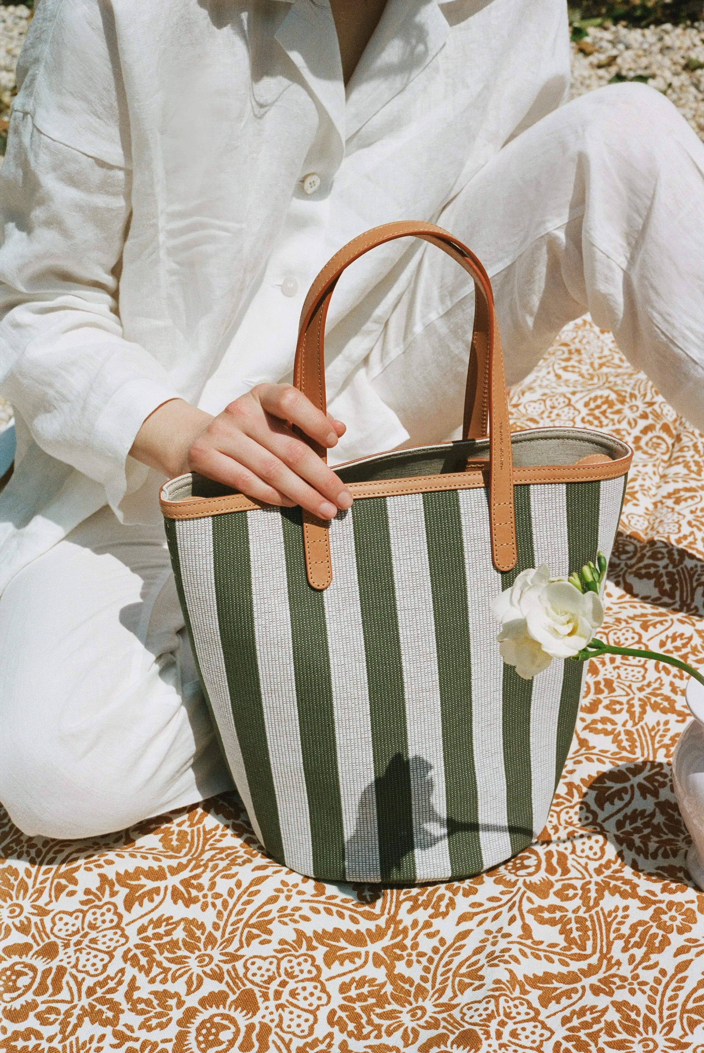 Canvas Mini Circle Bucket Bag - Olive/White