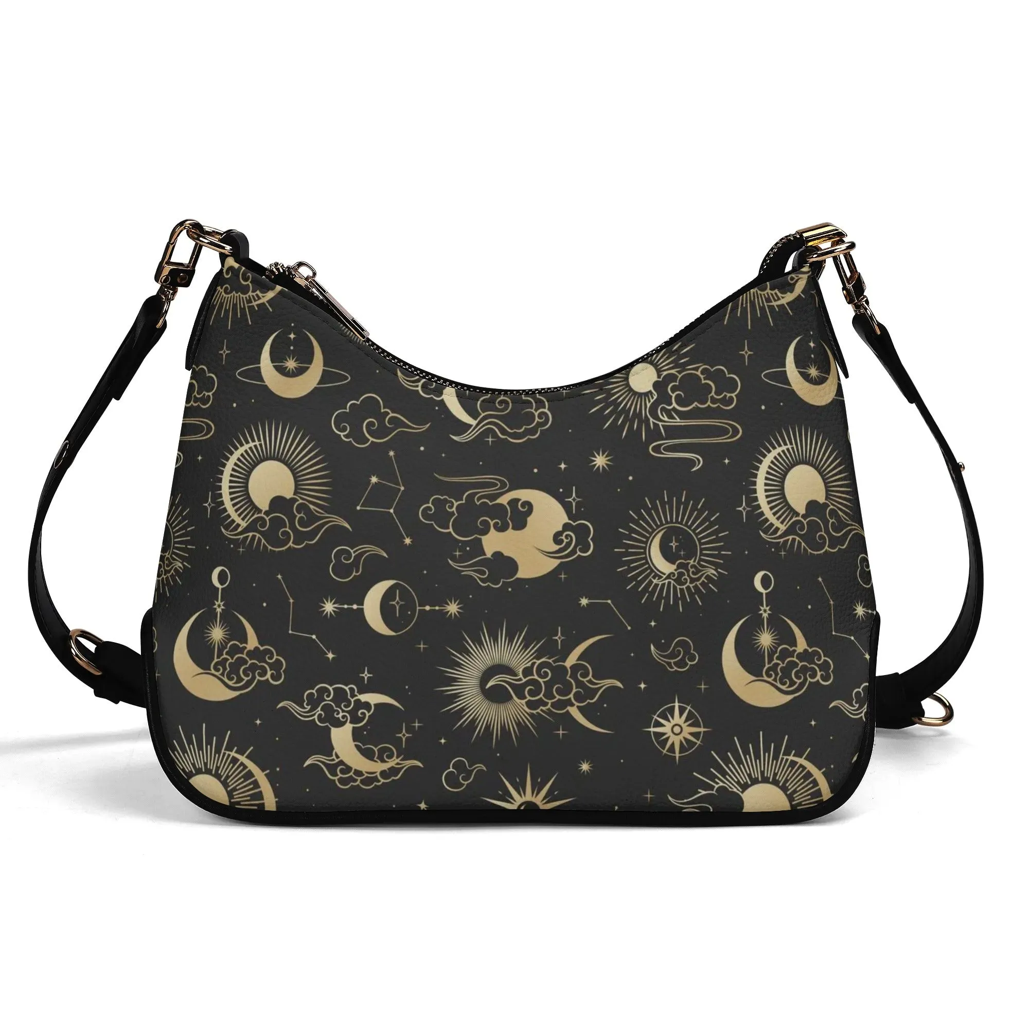 Celestial Purse Handbag Crossbody Chain, Sun Moon Space Constellation Print Vegan Leather Designer Gift Top Handle Bag with Strap Zip