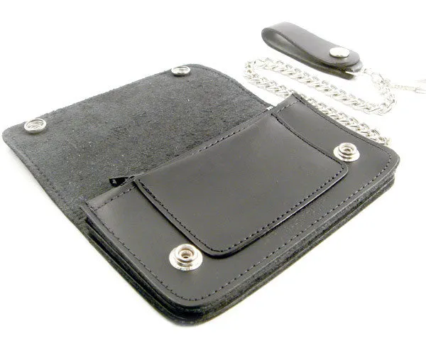 Chain Wallet Extra Long Black Leather Biker