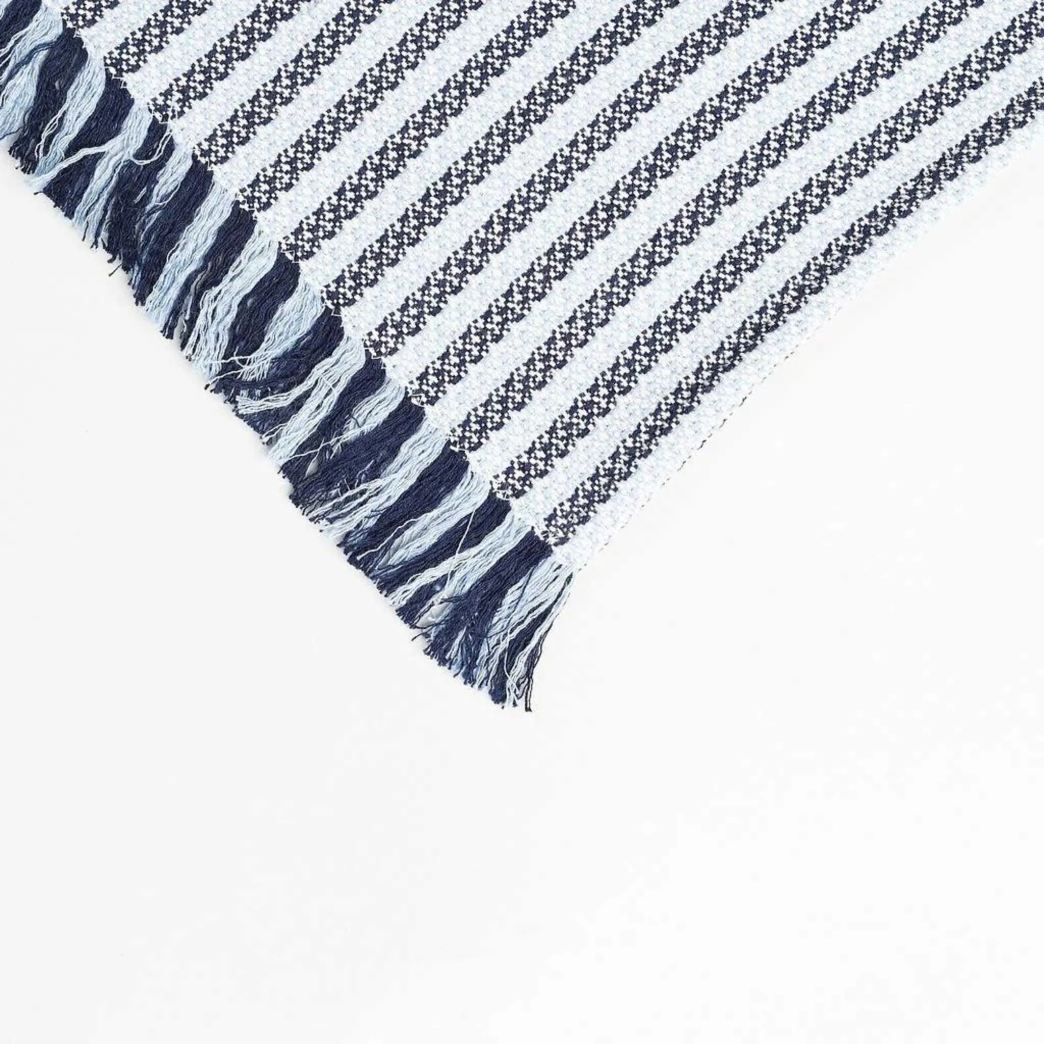 Cotton Blue Striped Throw Blanket 55" X 72"  1.5" Fringe