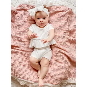 Crybaby Boutique - Linen/Cotton Blend Fringed Waffle Blanket - Rose