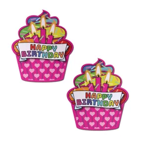 Cupcake: Pink & Multi-Color Happy Birthday Nipple Pasties