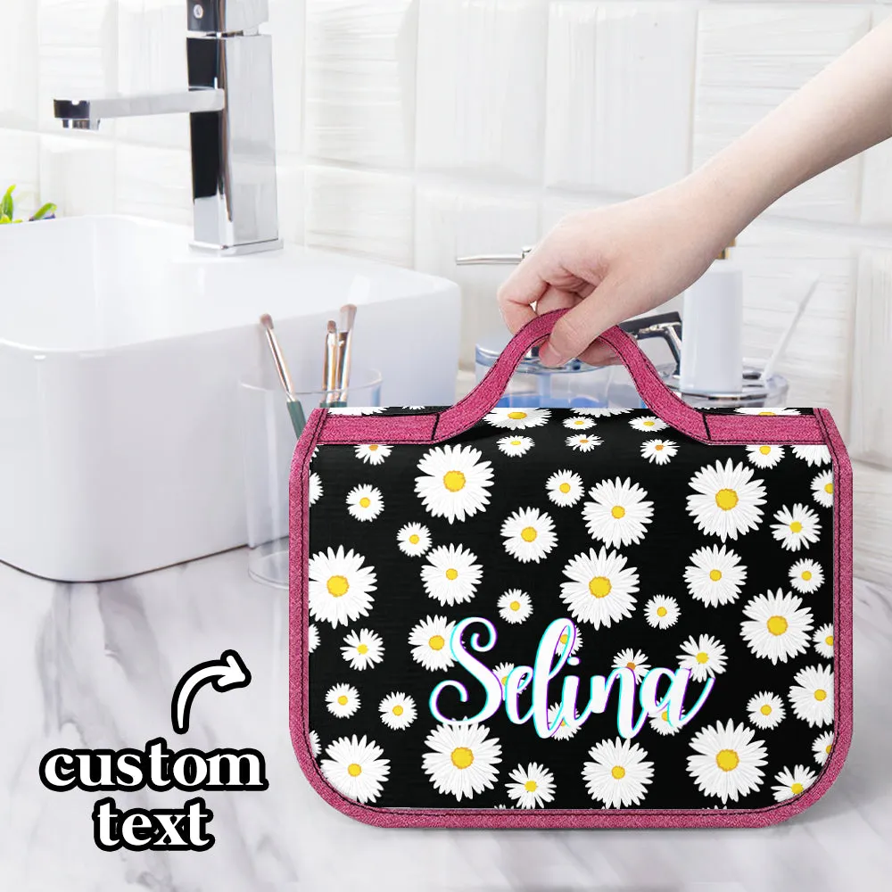 Custom Hanging Toiletry Bag Personalized Little Daisy Cosmetic Makeup Travel Organizer for Men and Women