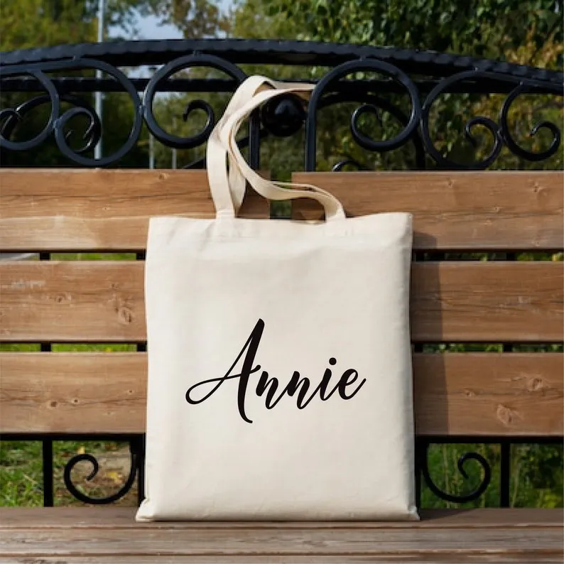 Custom Name Wedding Welcome Tote Bag, Personalized Script Bachelorette Party Tote Bag