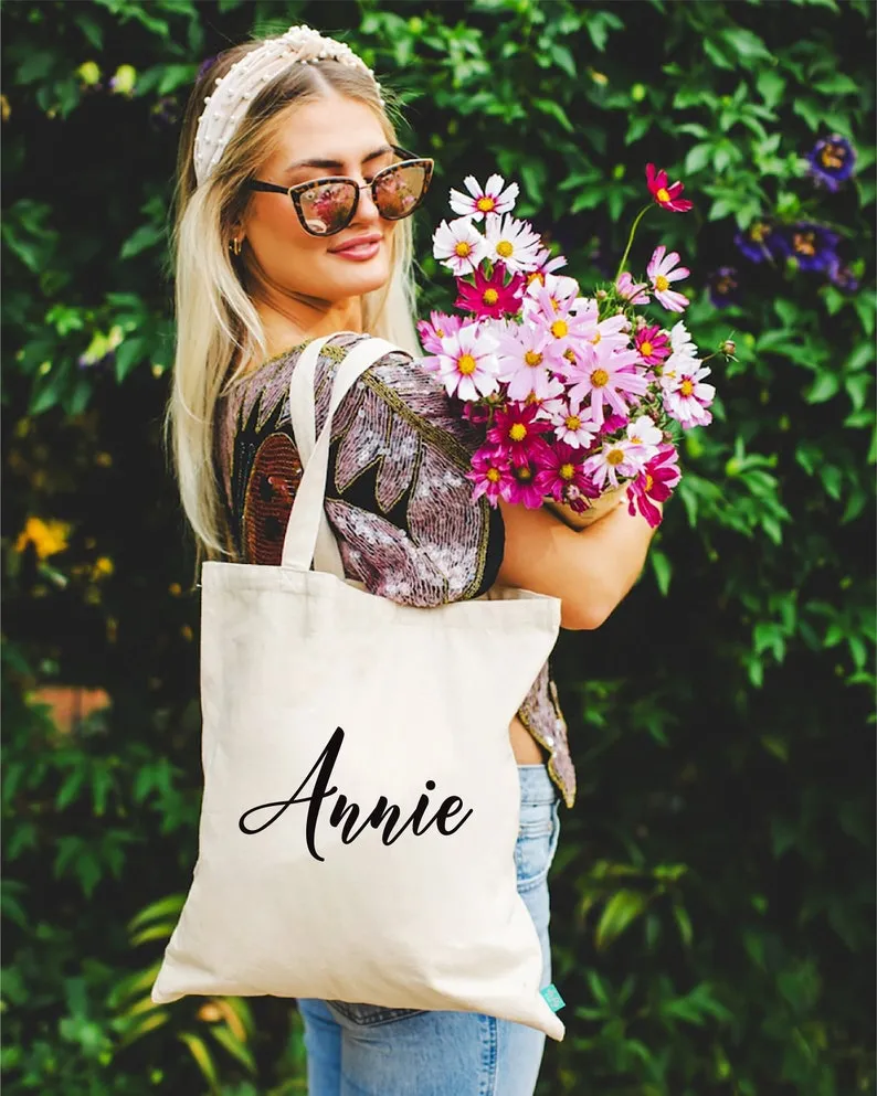 Custom Name Wedding Welcome Tote Bag, Personalized Script Bachelorette Party Tote Bag