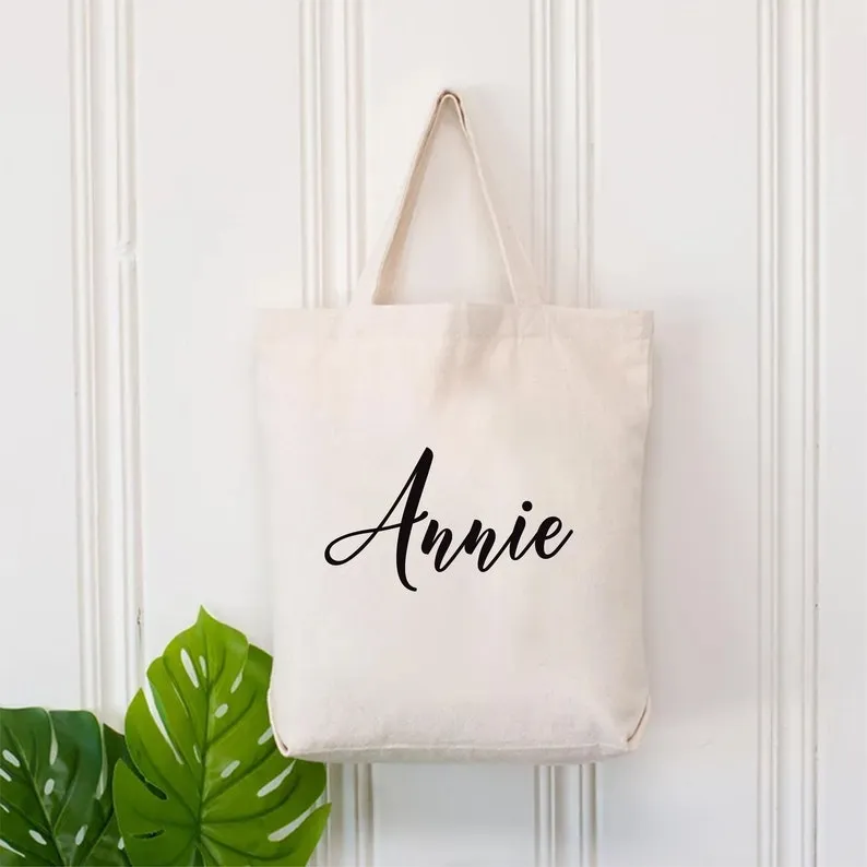 Custom Name Wedding Welcome Tote Bag, Personalized Script Bachelorette Party Tote Bag