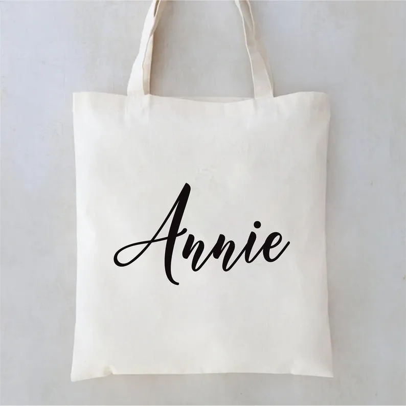 Custom Name Wedding Welcome Tote Bag, Personalized Script Bachelorette Party Tote Bag