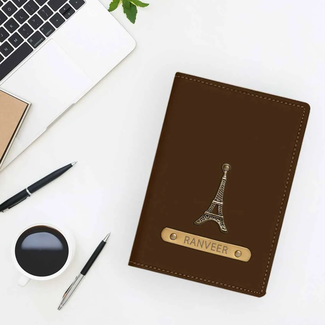 Custom Passport Cover Holder PU Leather with Charm & Name - Paris