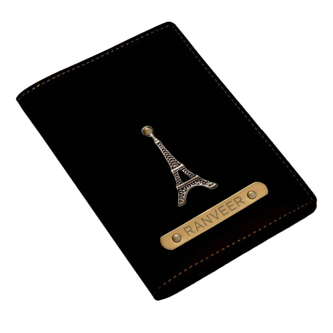 Custom Passport Cover Holder PU Leather with Charm & Name - Paris