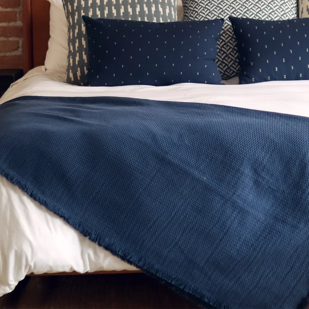 Denim Blue Throw Blanket - 55" x 70" with Fringe