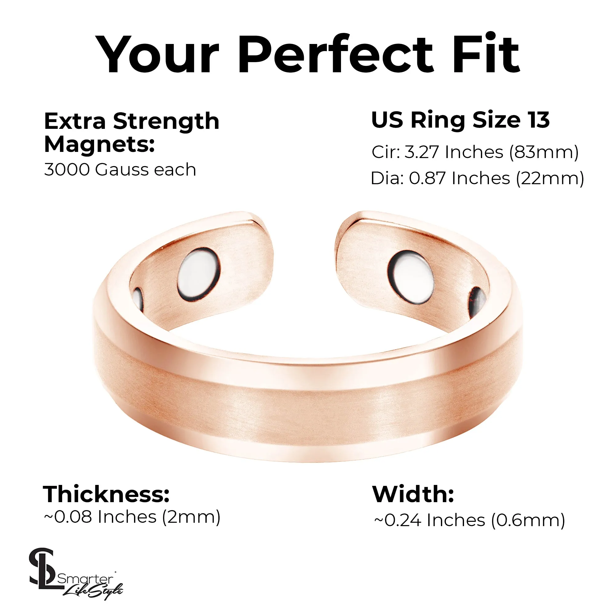 Elegant Titanium Magnetic Therapy Ring Rose Gold, Size 13