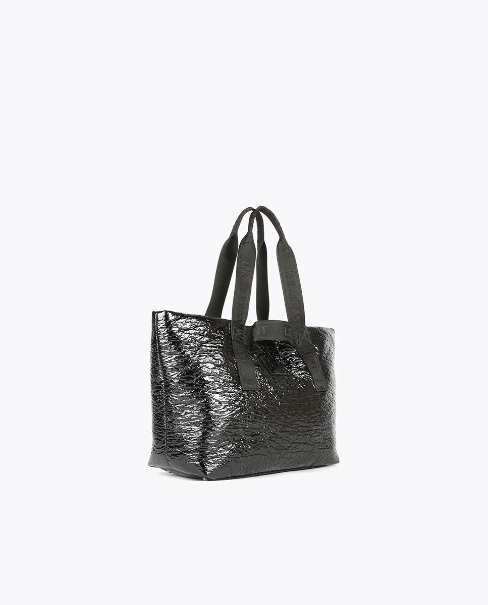 Faux patent leather tote bag