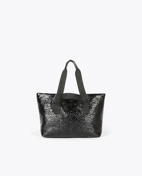 Faux patent leather tote bag