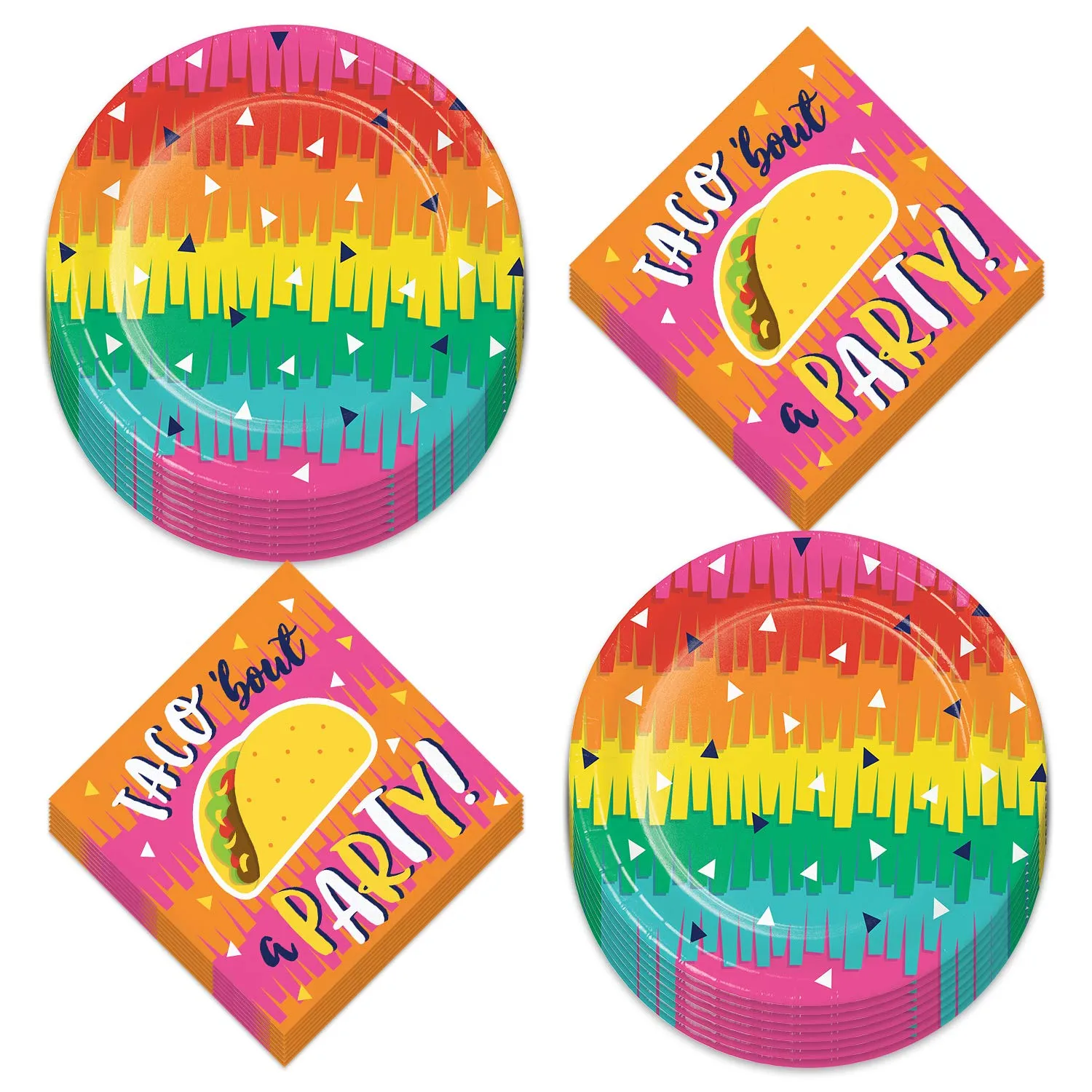 Fiesta Party Fringe Paper Dessert Plates and Taco 'Bout A Party Beverage Napkins