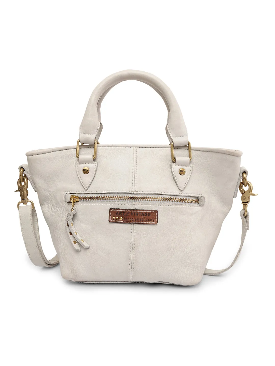 Floral Bliss: White Leather Mini Tote bag with Flower Embroidery