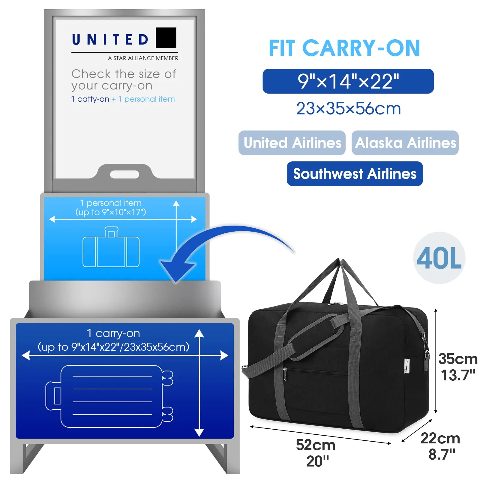 Foldable Travel Duffel Bag Carry on Luggage With Shoulder Strap