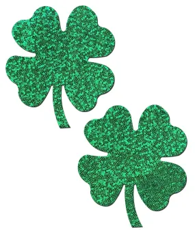 Four Leaf Clover: Glittering Green Shamrocks Nipple Pasties