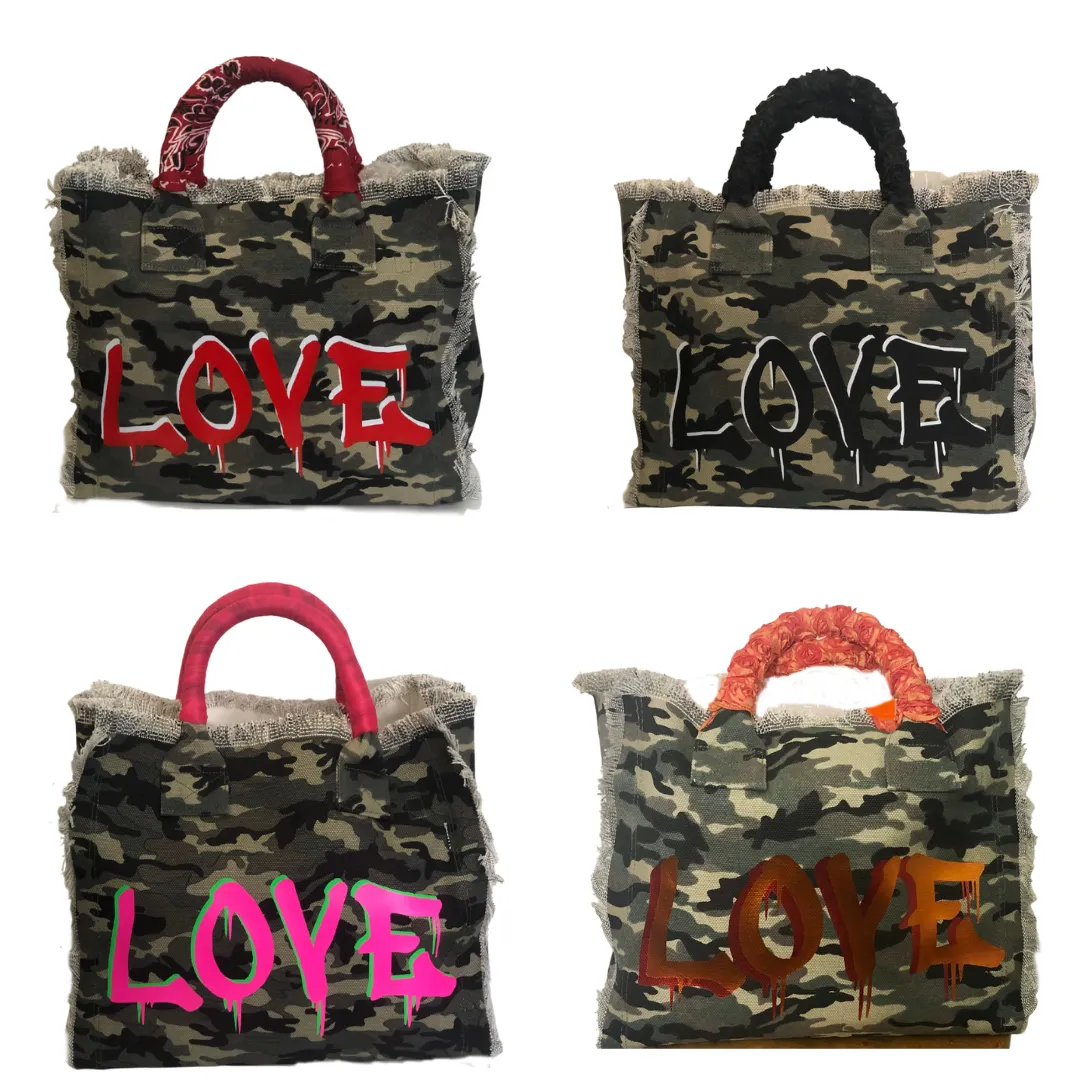 Fringe Camo LOVE Tote - Red Bandana