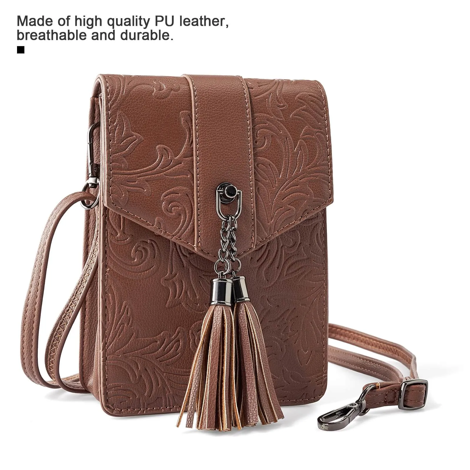 Fringe decorated orchid embossed Shoulder Bag-COFFEE