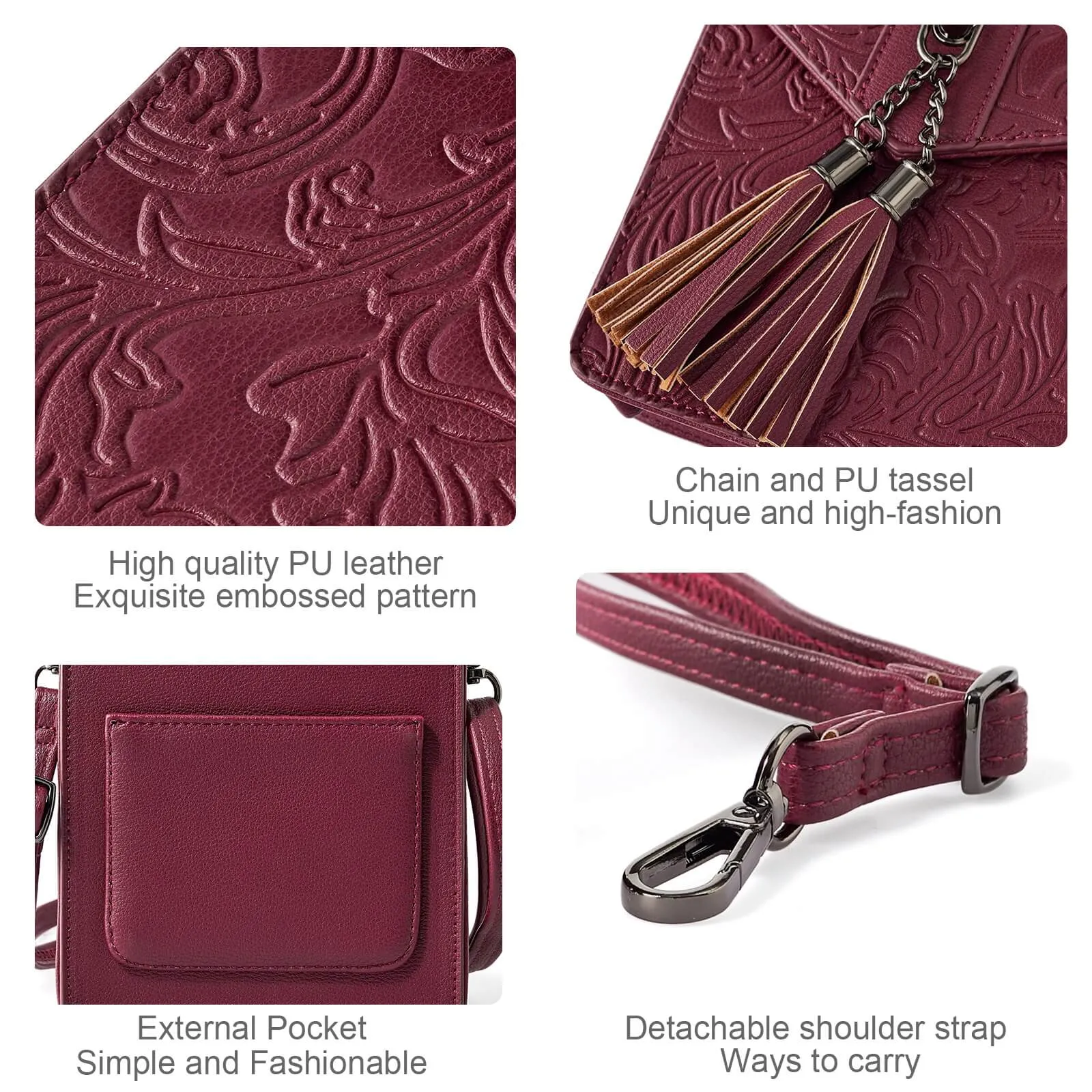 Fringe decorated orchid embossed Shoulder Bag-FUCHSIA