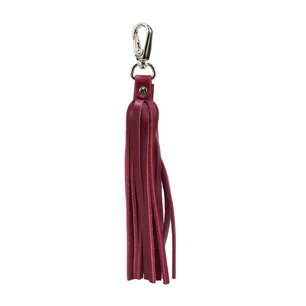 Fringe Power Leather Bag Charm- Cab/Silver