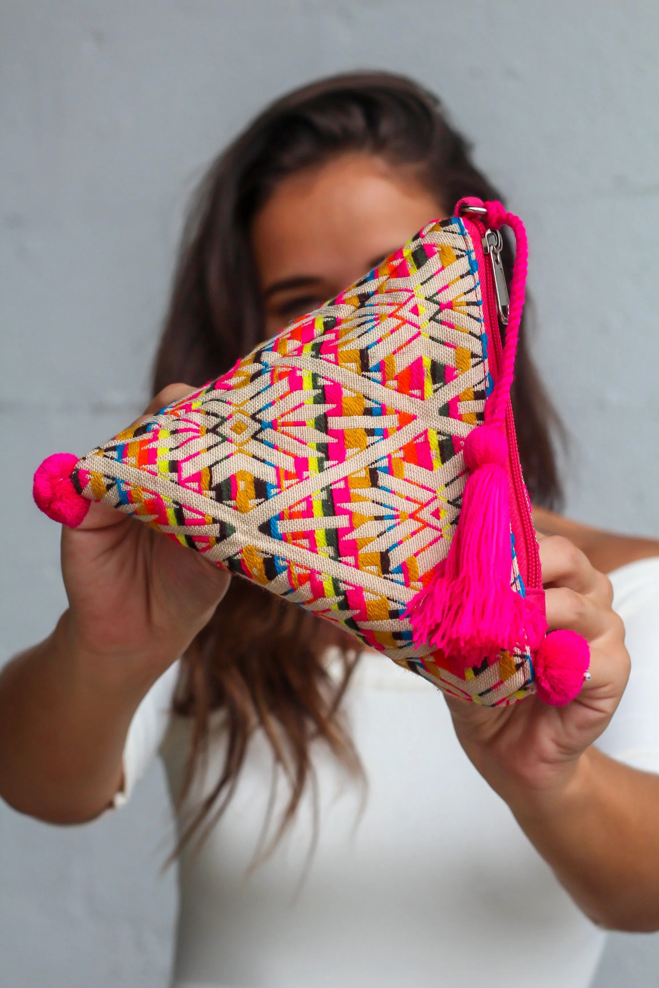 Fuchsia Multi Color Triangular Mini Bag