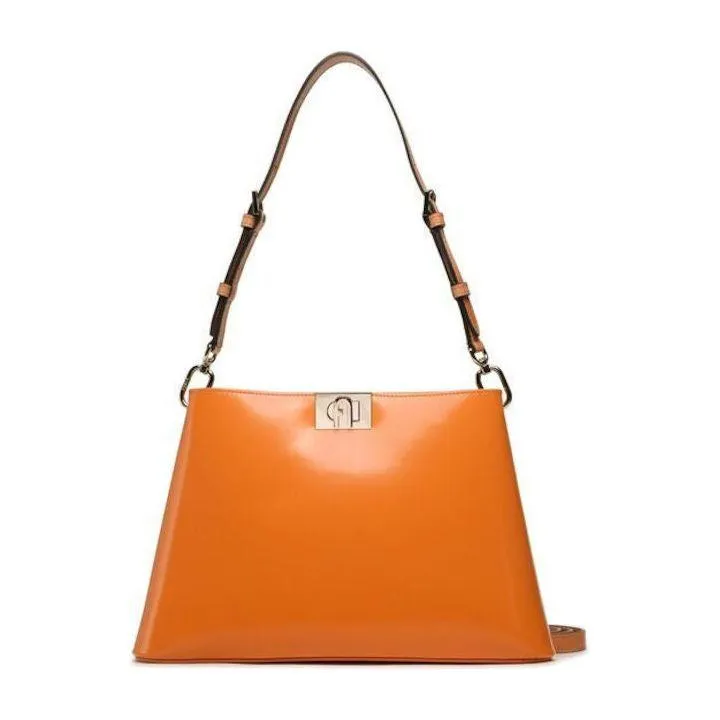 Furla Fleur Shoulder Bag - Vitello Roma Orange and Gold