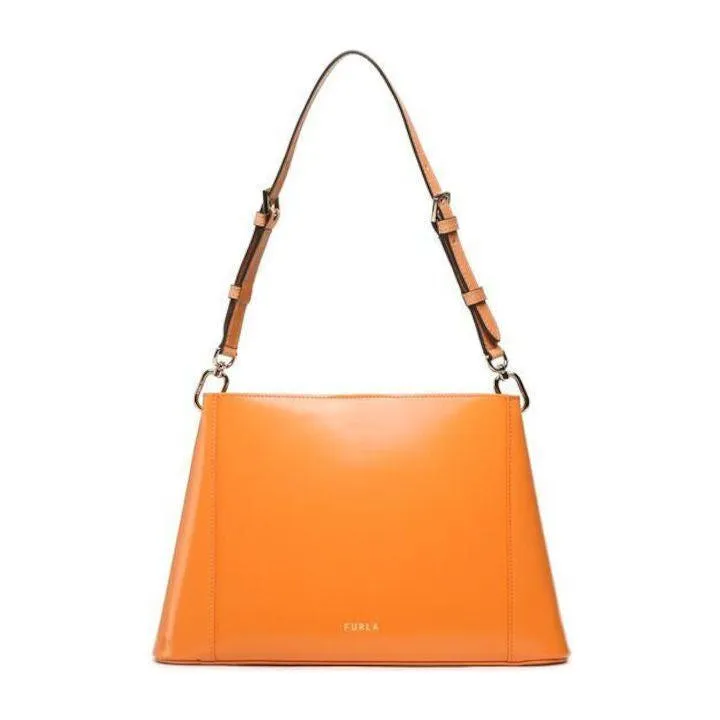 Furla Fleur Shoulder Bag - Vitello Roma Orange and Gold