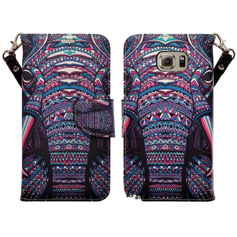 Galaxy Note 5 Case, Wrist Strap Magnetic Fold[Kickstand] Pu Leather Wallet Case with ID & Credit Card Slots for Samsung Galaxy Note 5 - Tribal Elephant