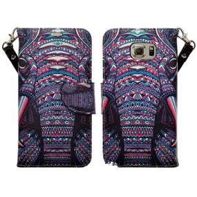 Galaxy Note 5 Case, Wrist Strap Magnetic Fold[Kickstand] Pu Leather Wallet Case with ID & Credit Card Slots for Samsung Galaxy Note 5 - Tribal Elephant