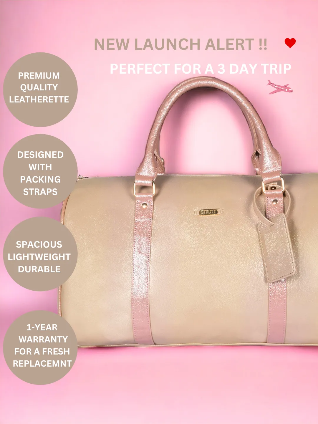 Gold & Pink Cabin Bag with Toiletry Kit - Carry on Luggage