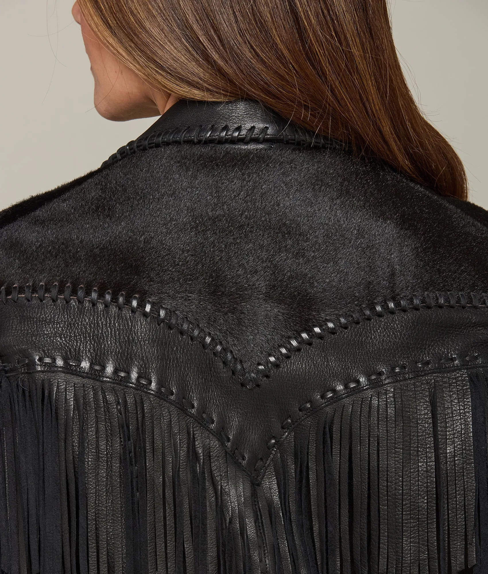 Hair-On Yoke Fringe Jacket :: Black