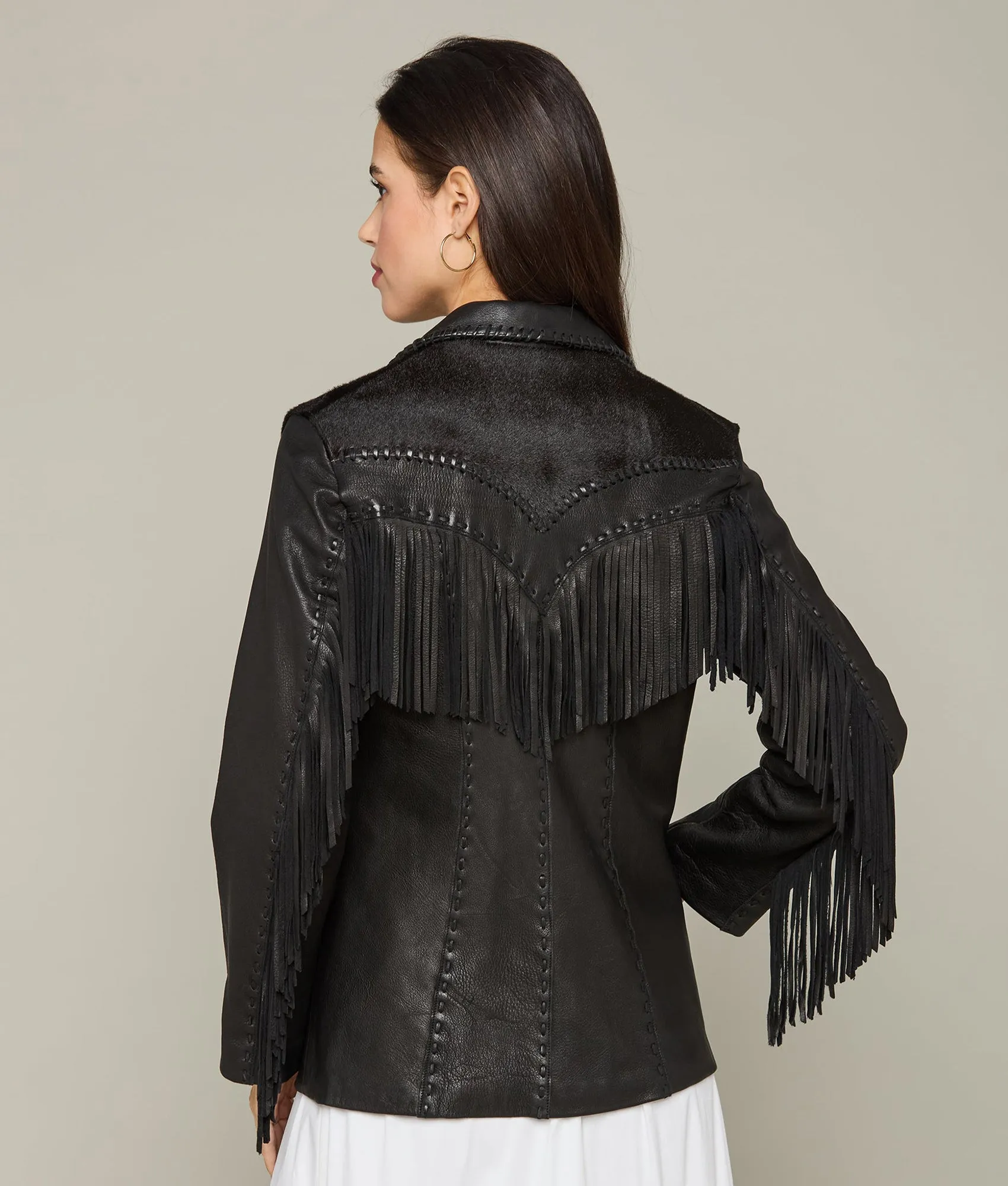 Hair-On Yoke Fringe Jacket :: Black